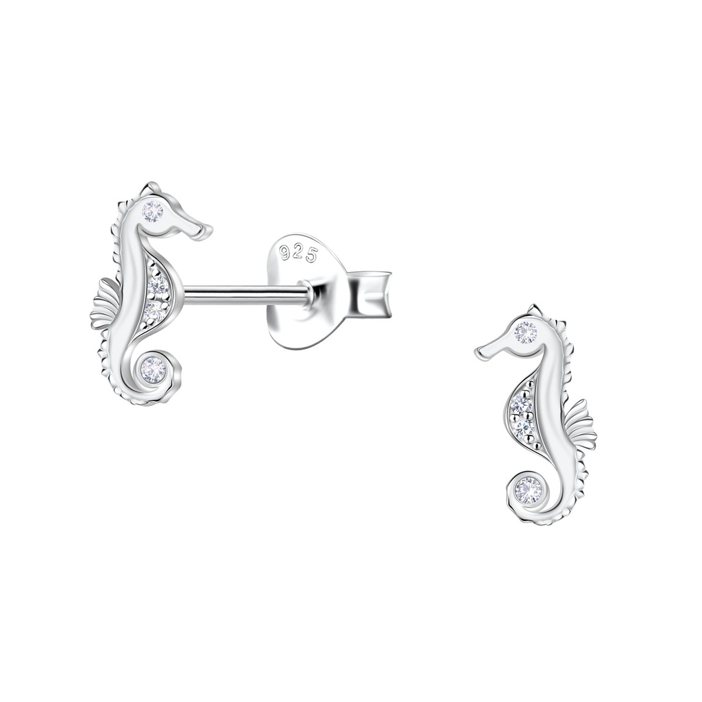 Puces d'oreilles hippocampe en argent