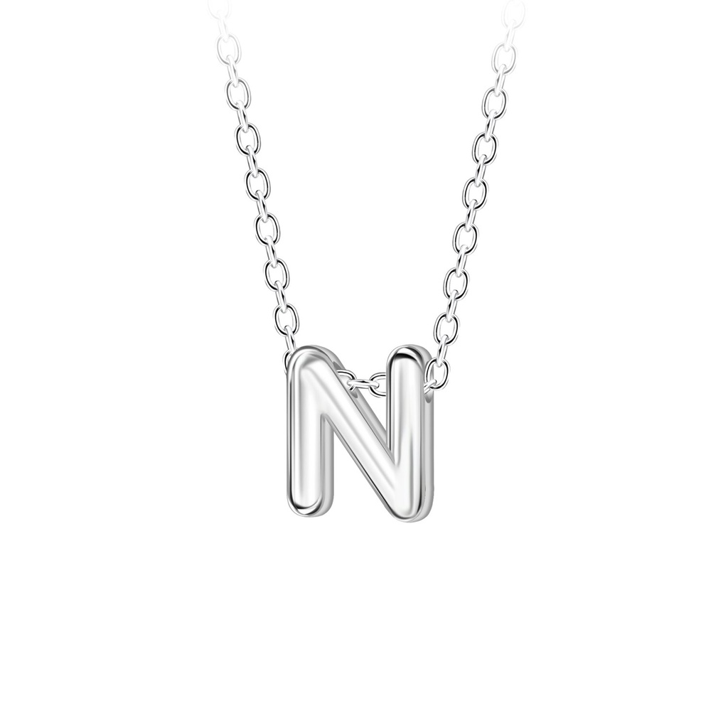 Silver Letter N Beaded Necklace
