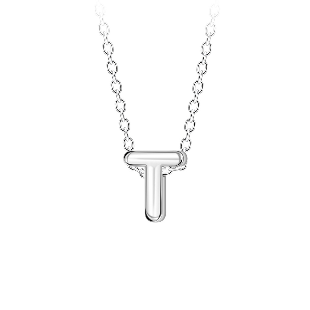 [10036287] Silver Letter T Beaded Necklace