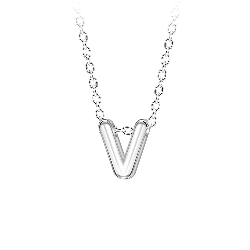 Silver Letter V Beaded Necklace