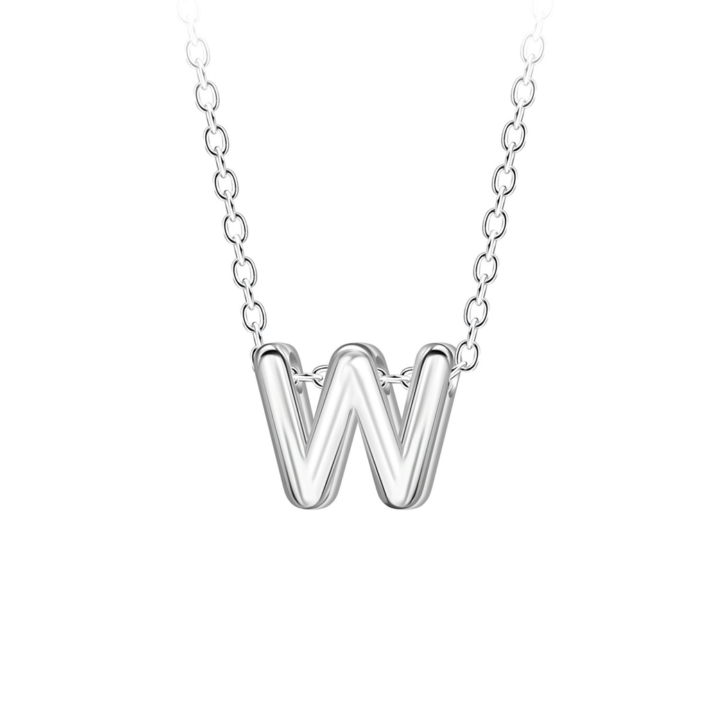Silver Letter W Beaded Necklace