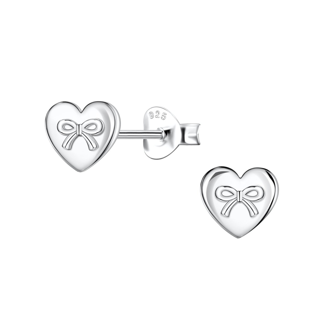 [10034122] Puces d'oreilles nœud avec cœur en argent