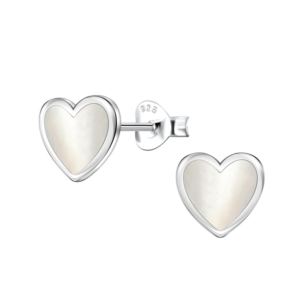 [10035996] Puces d'oreilles cœur en argent avec nacre