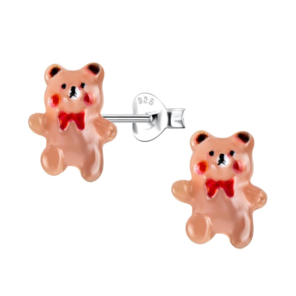 [10034502] Puces d'oreilles en argent avec ours en résine
