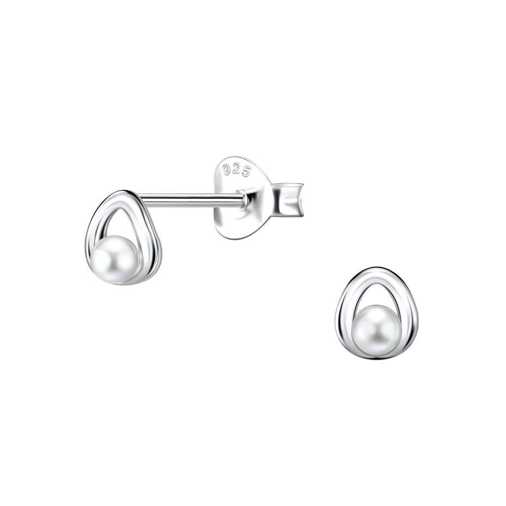 Silver Tear Drop Stud Earrings With Pearl