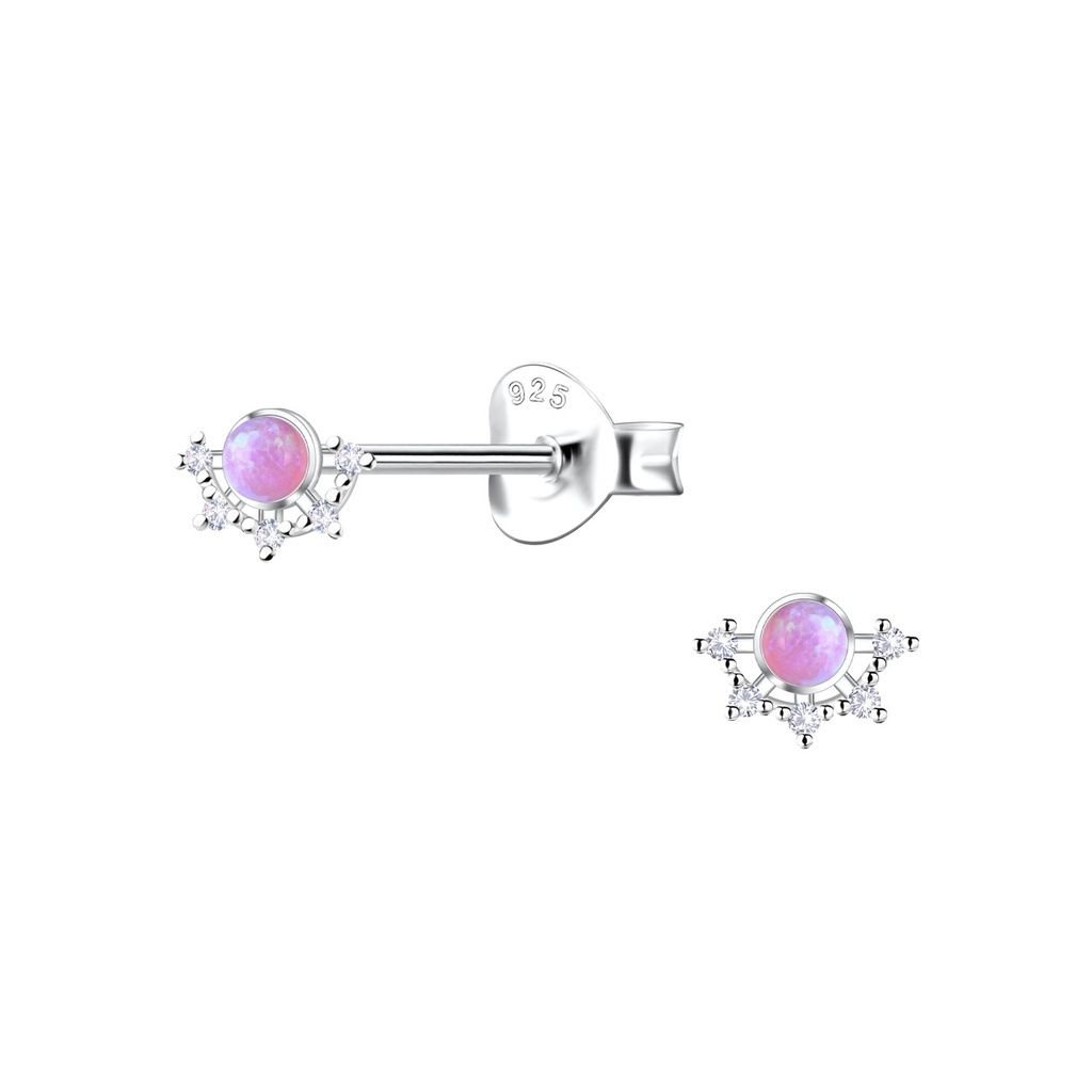 [10036165] Silver Flower Opal Stud Earrings