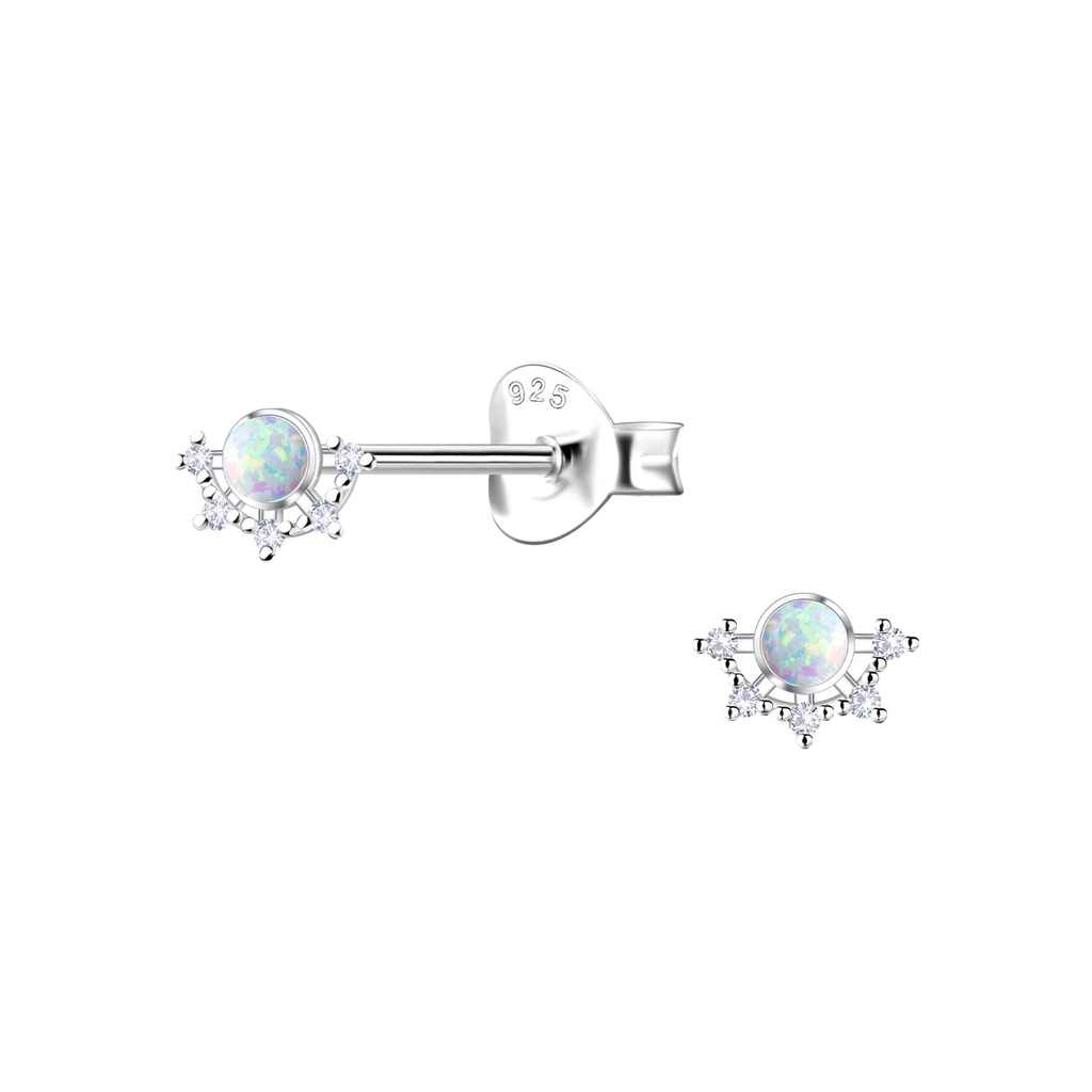 Silver Flower Opal Stud Earrings