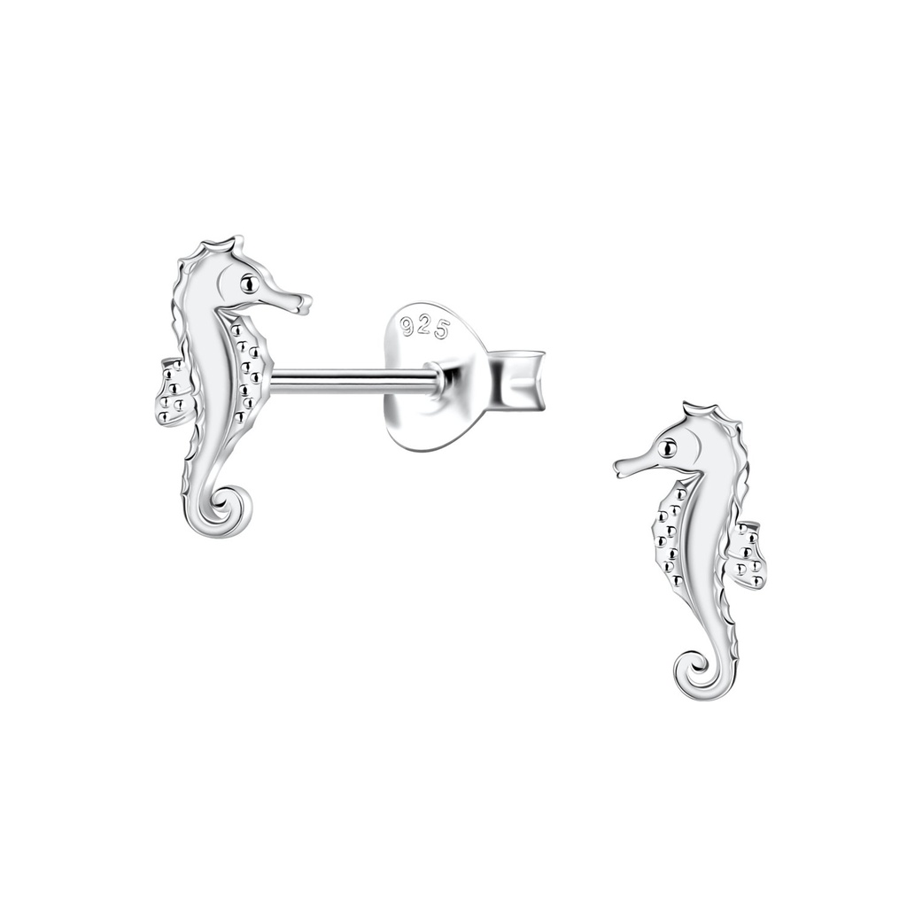 Puces d'oreilles hippocampe en argent