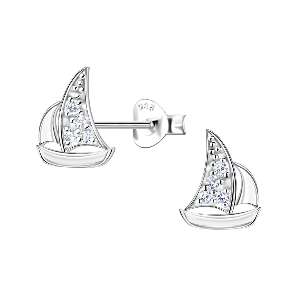 Silver Sailboat Stud Earrings
