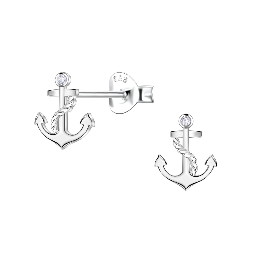 Puces d'oreilles ancre en argent