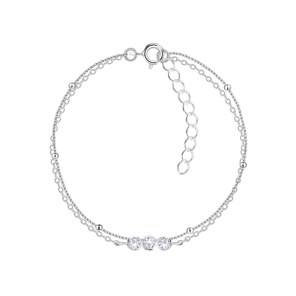 [10034328] Bracelet chaîne trois pierres double en argent