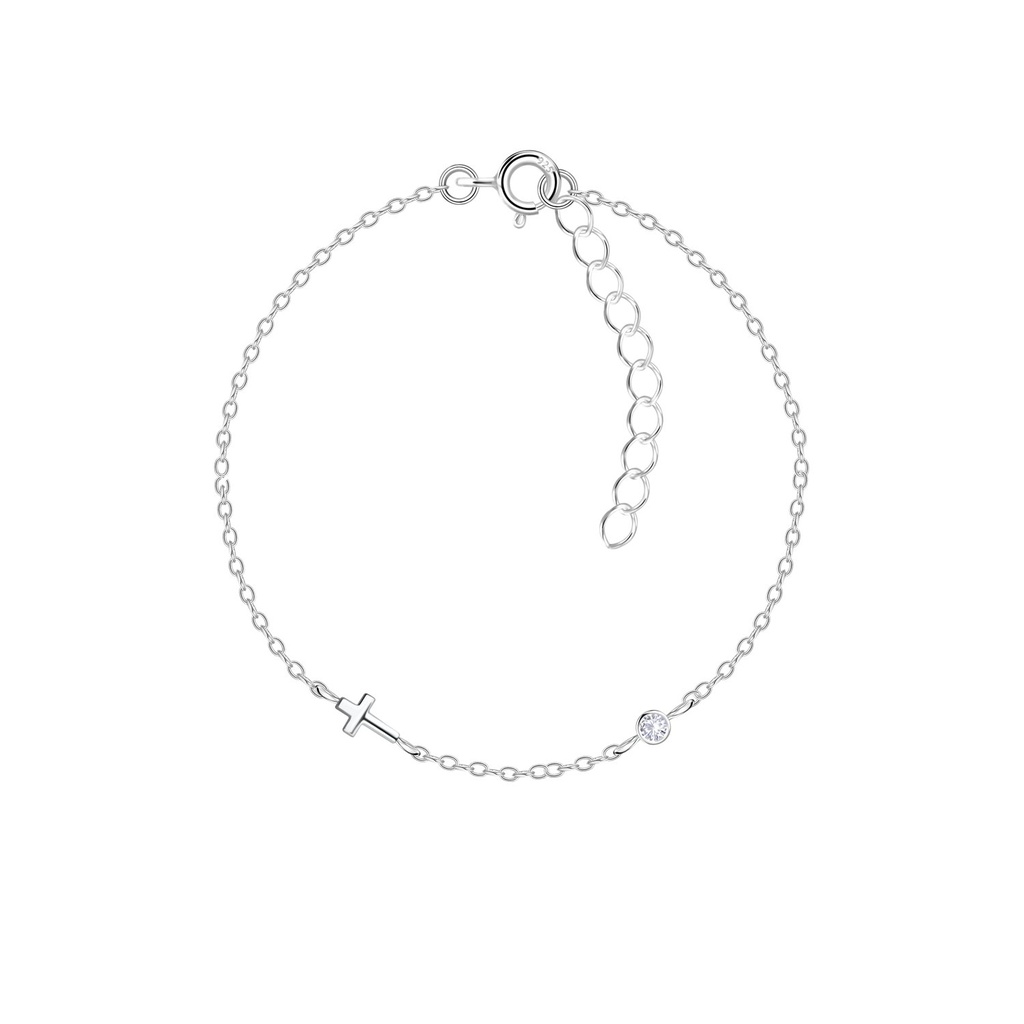 [10034332] Silver Cross and Single Stone Bracelet
