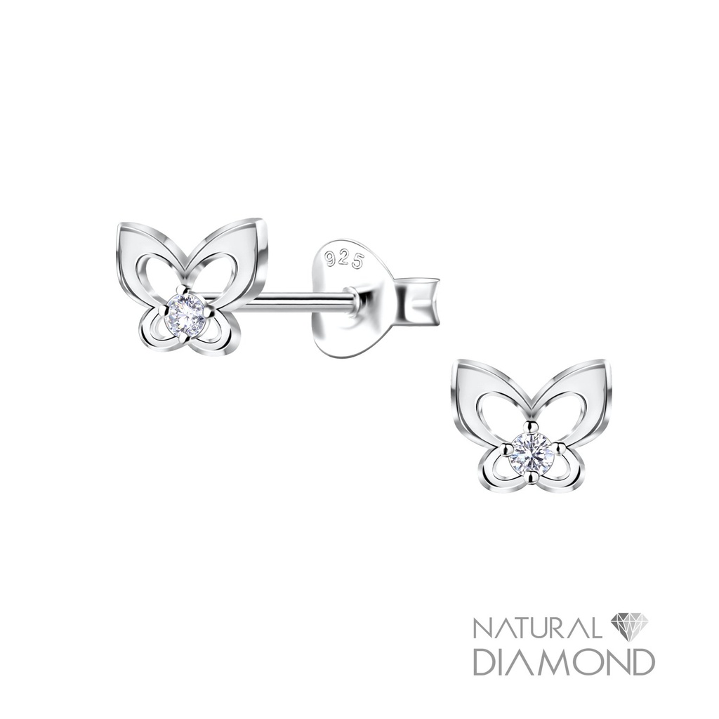 [10034424] Puces d'oreilles papillon en argent avec diamant naturel