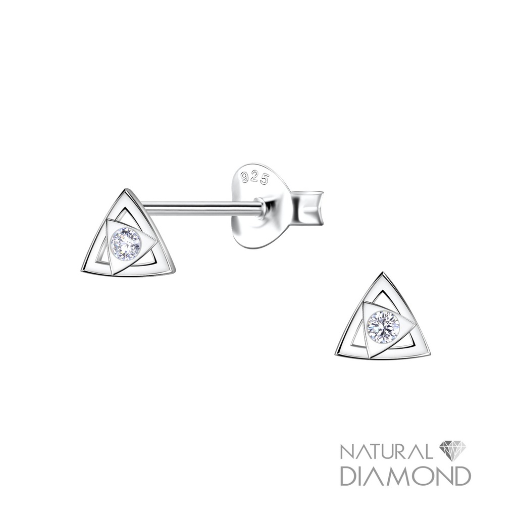 [10034408] Silver Triangle Stud Earrings With Natural Diamond