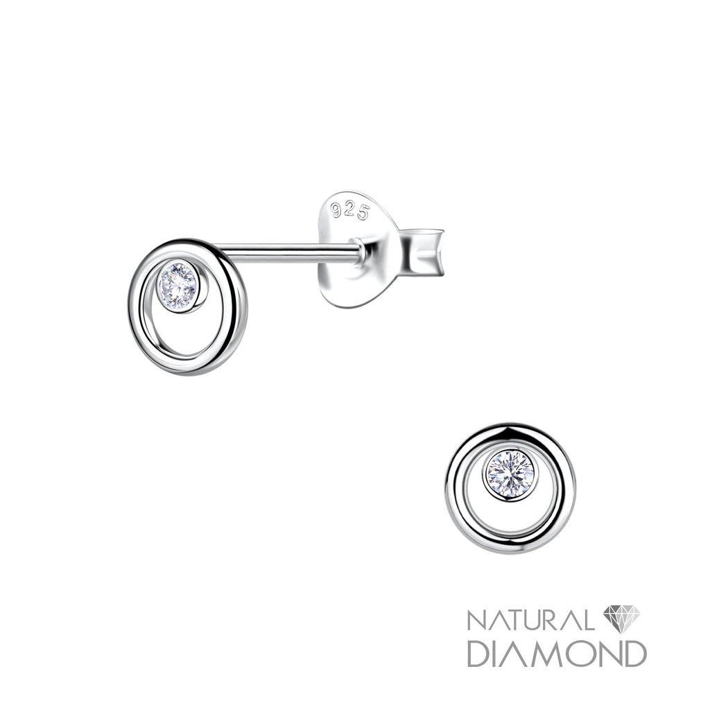 [10034406] Puces d'oreilles cercle en argent avec diamant naturel