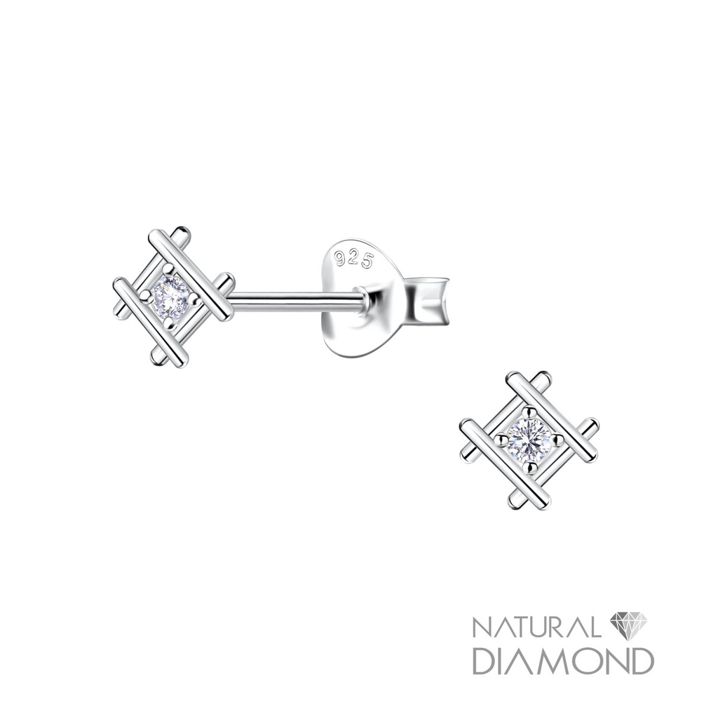[10034404] Puces d'oreilles carrées en argent avec diamant naturel