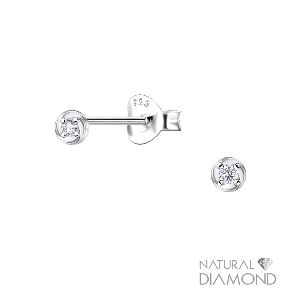 [10034390] Silver Twisted Round Stud Earrings With Natural Diamond