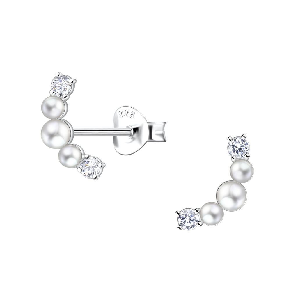 Puces d'oreilles courbées en argent avec perle