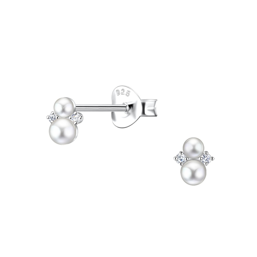 Silver Geometric Stud Earrings with Pearl