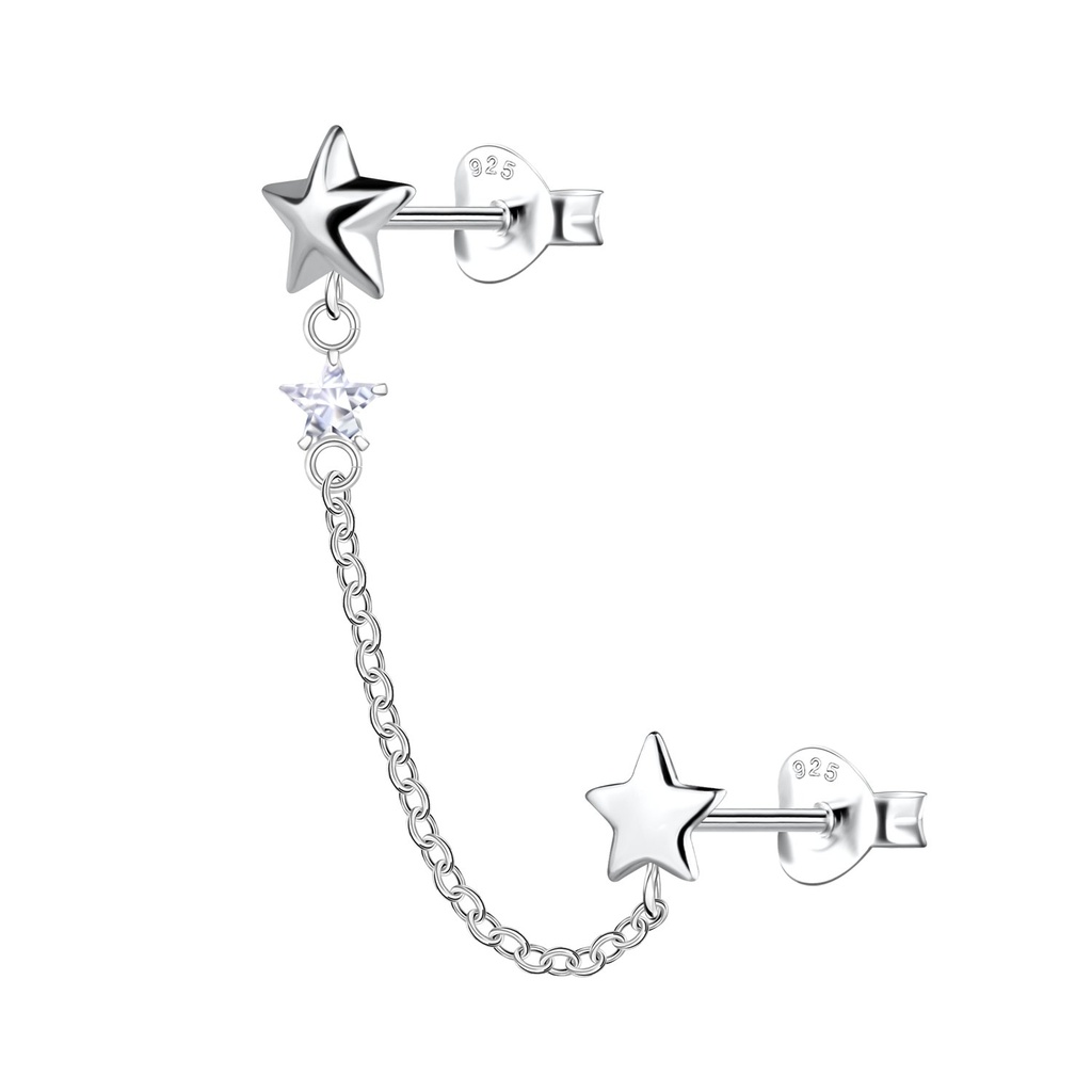 Puces d'oreilles étoile doubles en argent avec chaîne