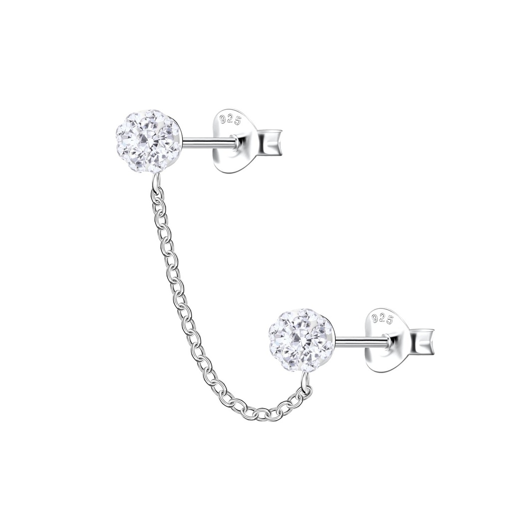 Puces d'oreilles rondes doubles en argent avec chaîne
