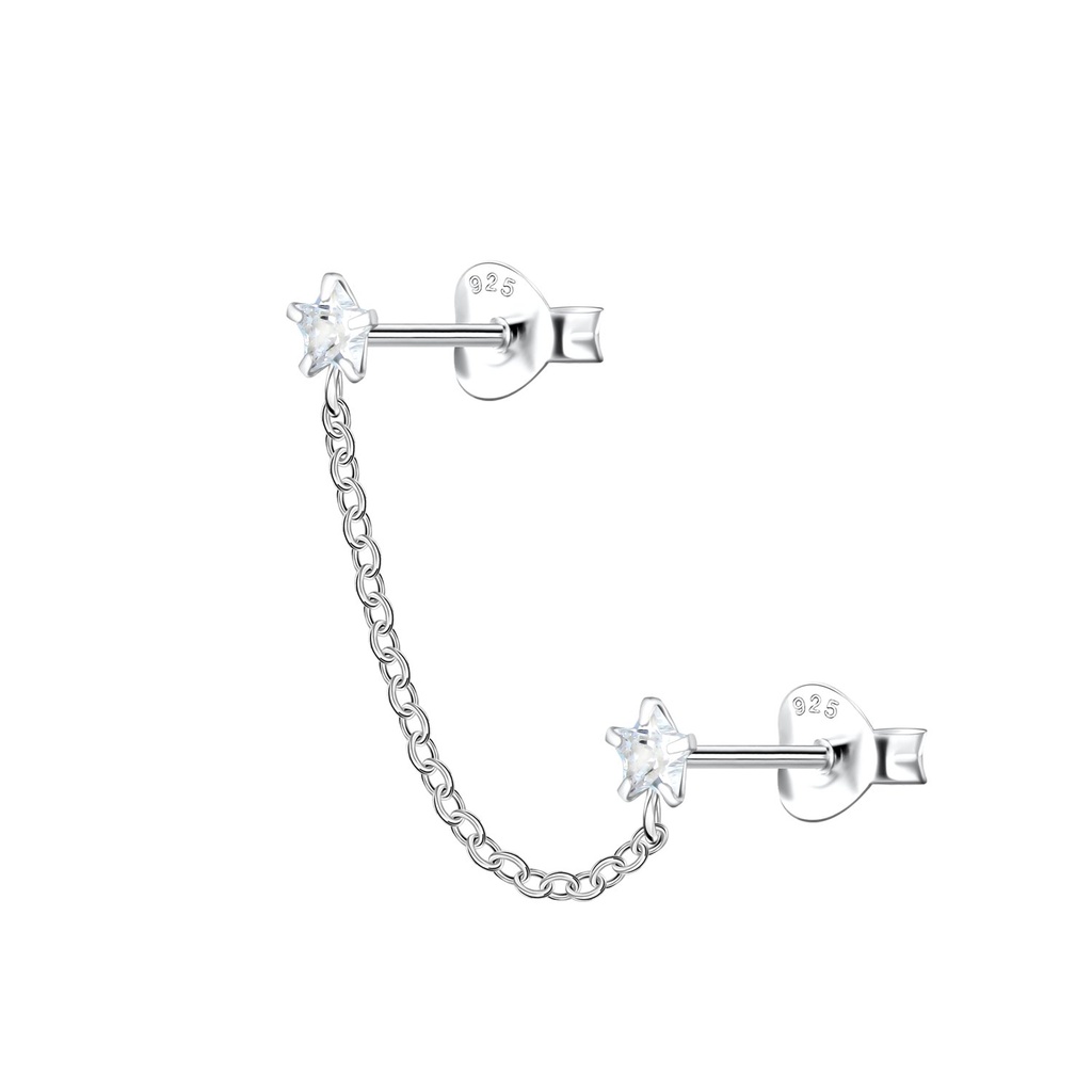 Puces d'oreilles étoile doubles en argent avec chaîne