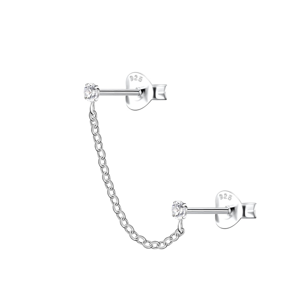 Puces d'oreilles doubles en argent avec chaîne