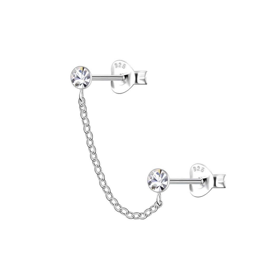 Puces d'oreilles doubles en argent avec chaîne