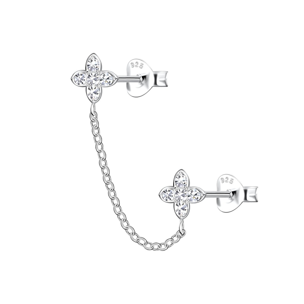 Puces d'oreilles étoile doubles en argent avec chaîne