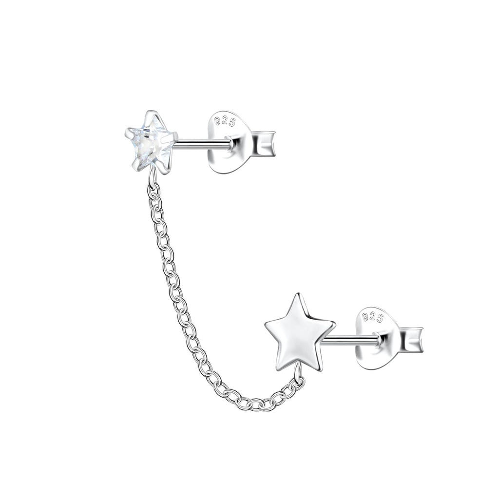 Puces d'oreilles étoile doubles en argent avec chaîne