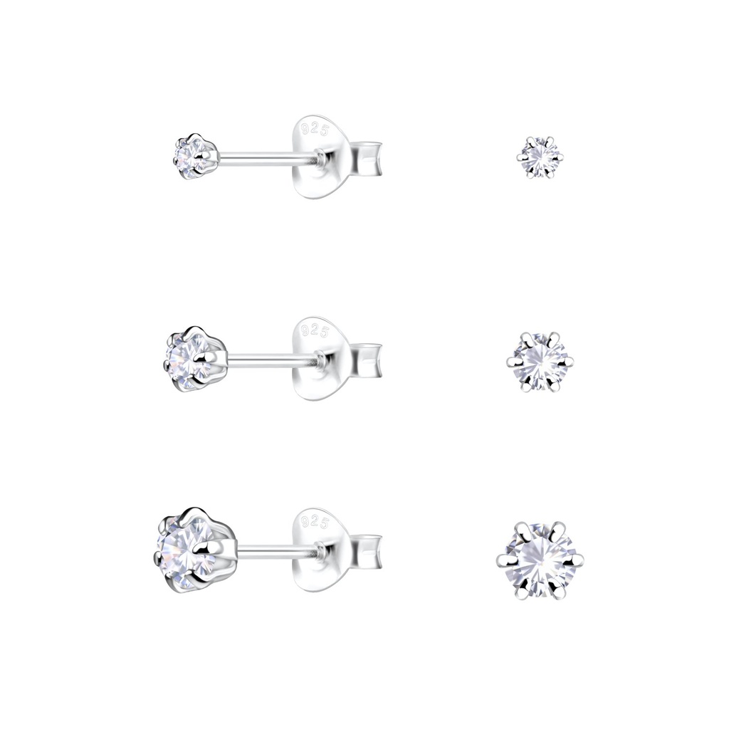 [10034027] Silver Round Cubic Zirconia Stud Earrings Set