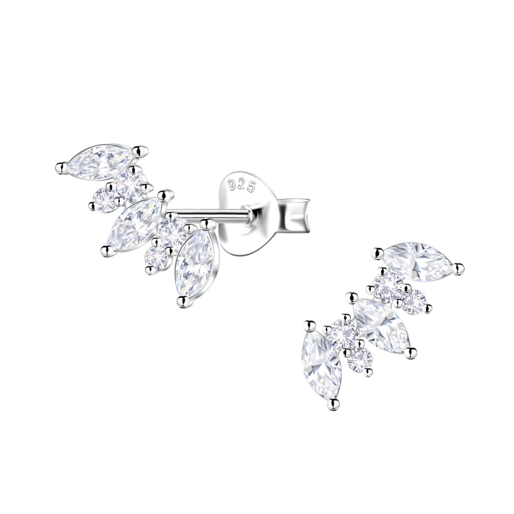 Silver Marquise Stones Curved Stud Earrings 