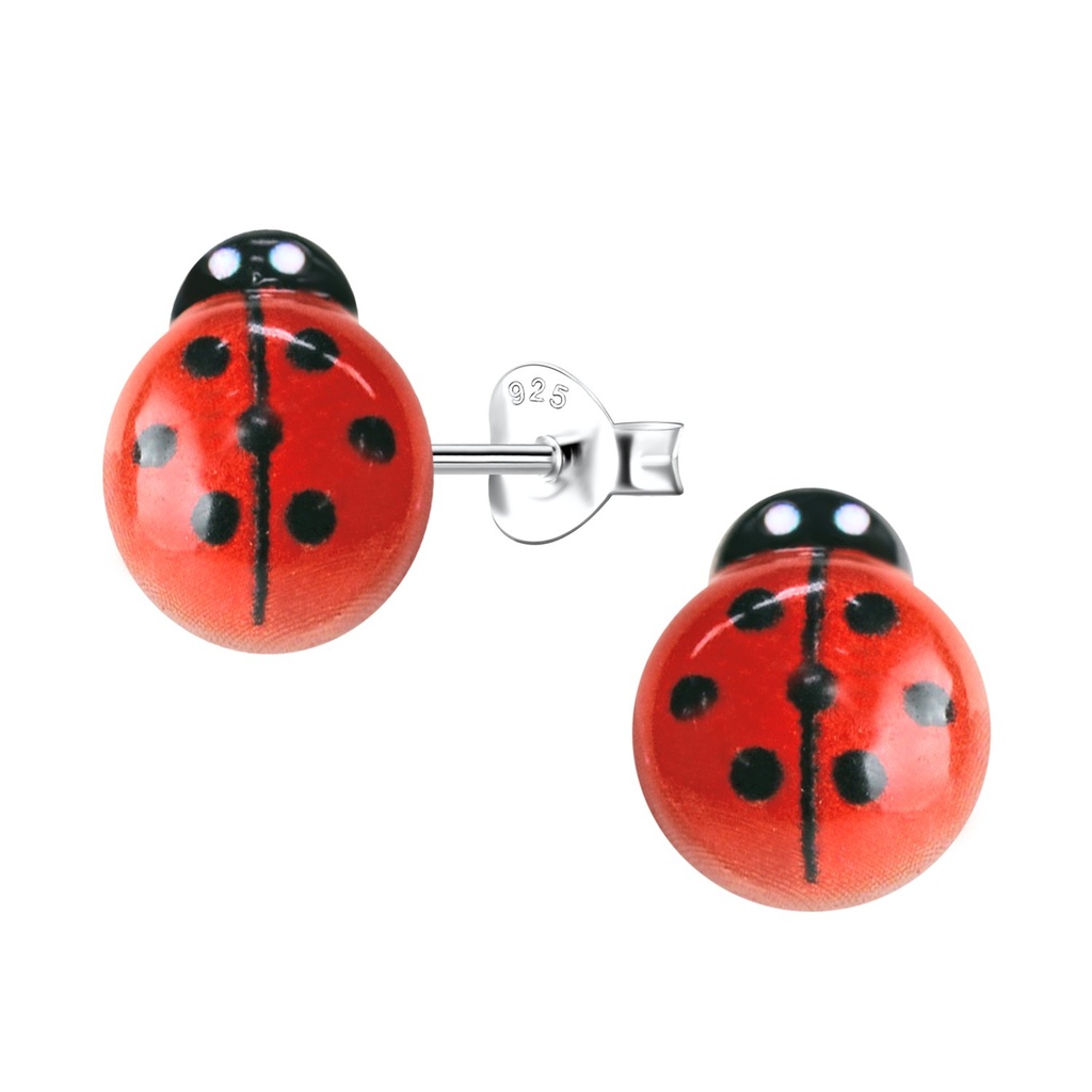 [10034506] Puces d'oreilles en argent avec coccinelle en résine