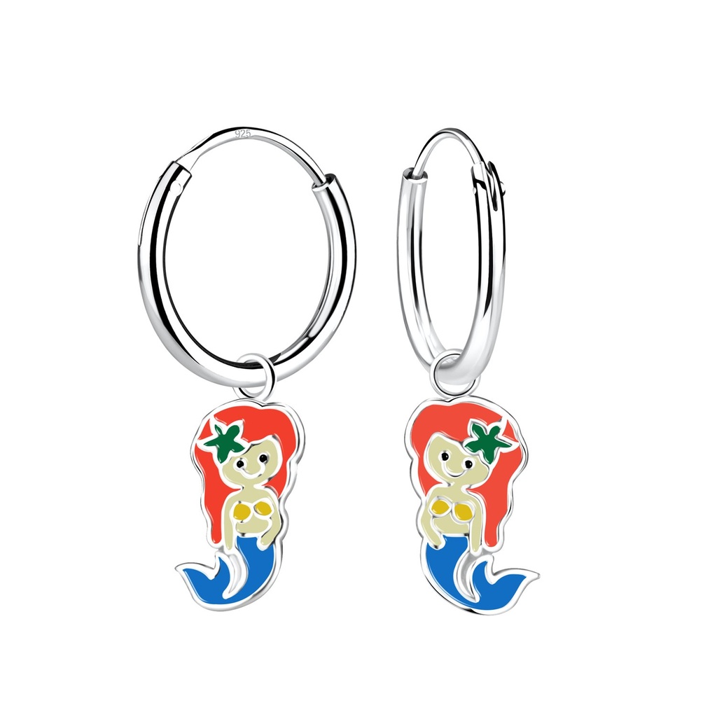 [10018380] Silver Mermaid Charm Hoop Earrings