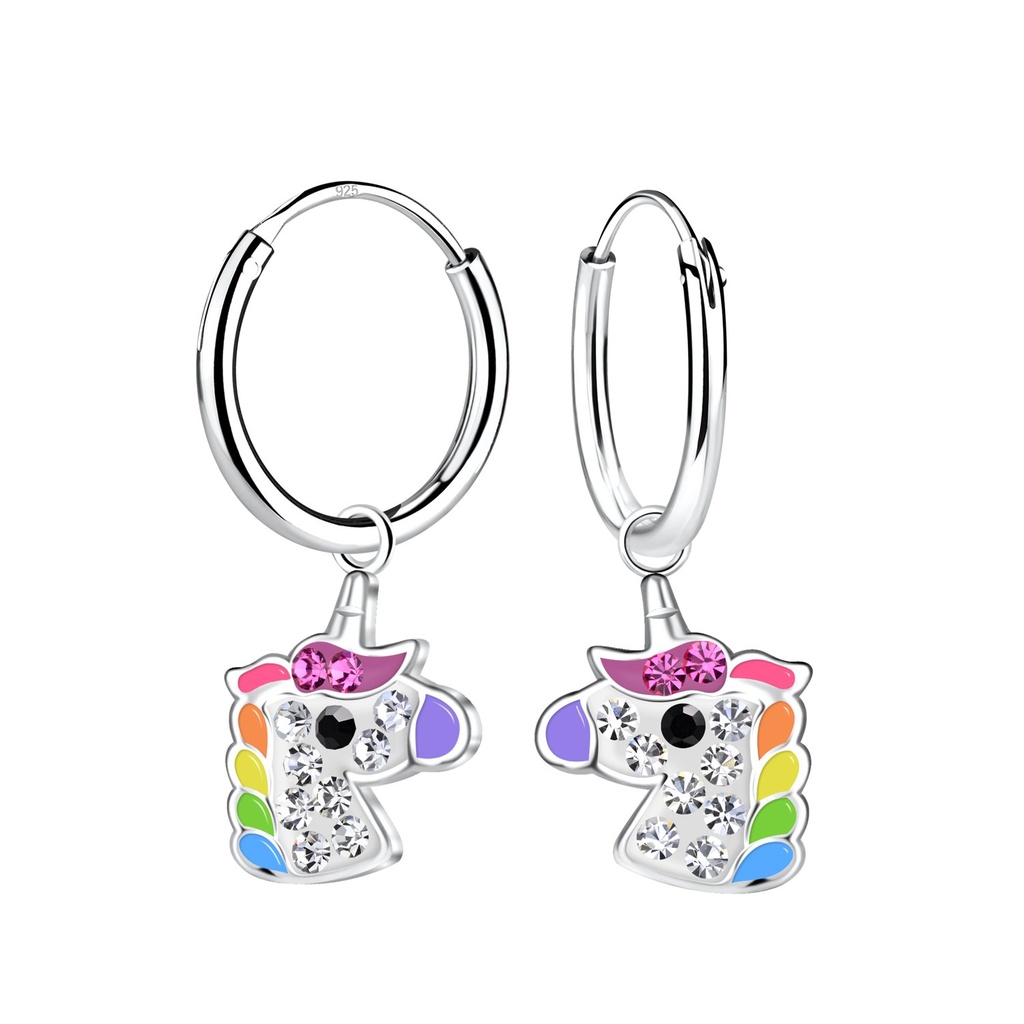 [10034699] Silver Unicorn Charm Hoop Earrings