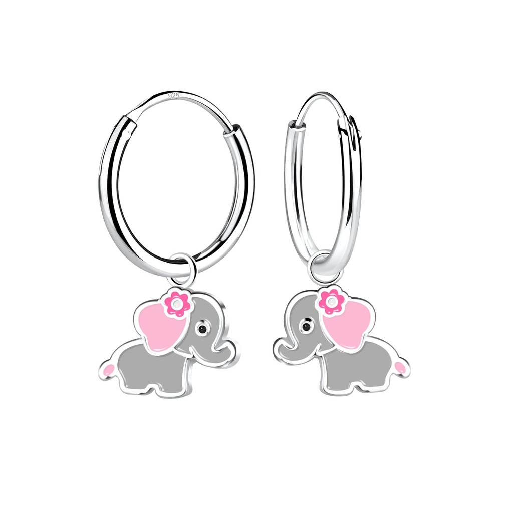 [10034680] Silver Elephant Charm Hoop Earrings