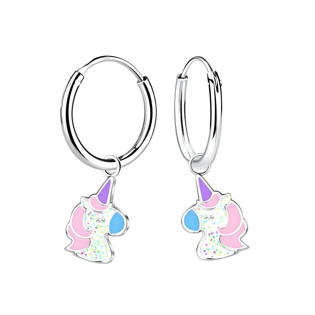 [10034711] Silver Unicorn Charm Hoop Earrings