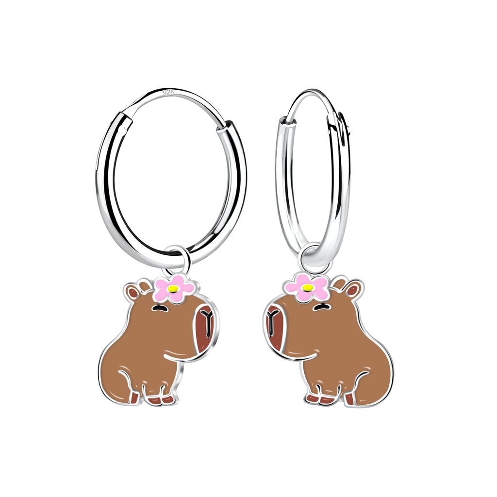 [10034713] Créoles breloque capybara en argent