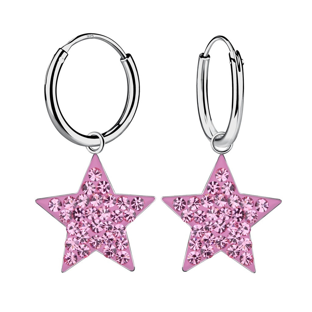[10032660] Silver Star Charm Hoop Earrings