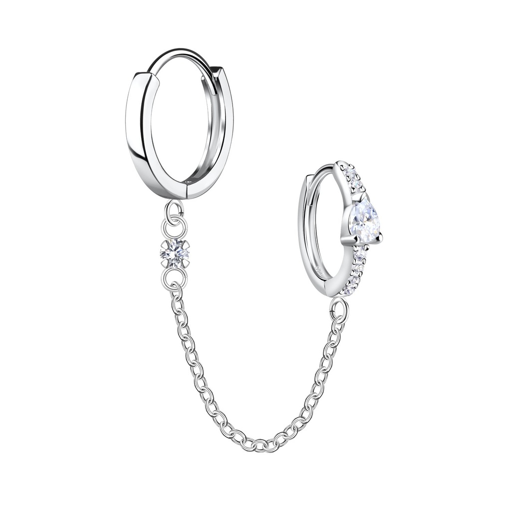 [10034303] Créoles huggie doubles en argent avec chaîne