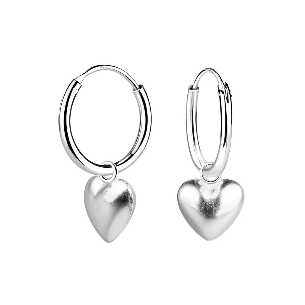 [10035806] Silver Heart Charm Hoop Earrings