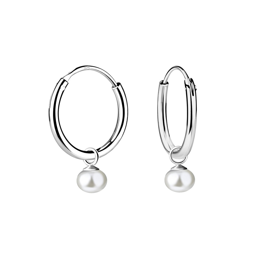 Créoles breloque perle d'eau douce en argent 4 mm