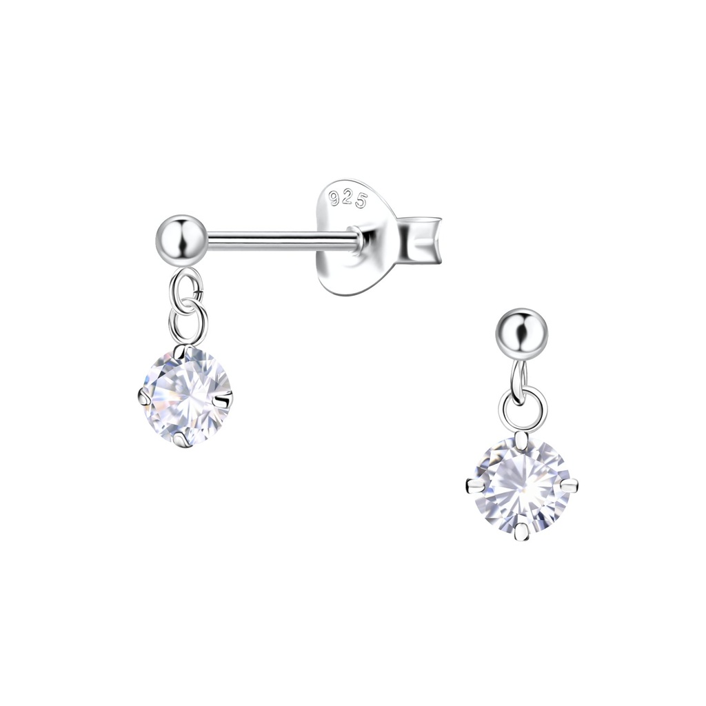 Puces d'oreilles boule en argent avec zircon rond pendant 4 mm