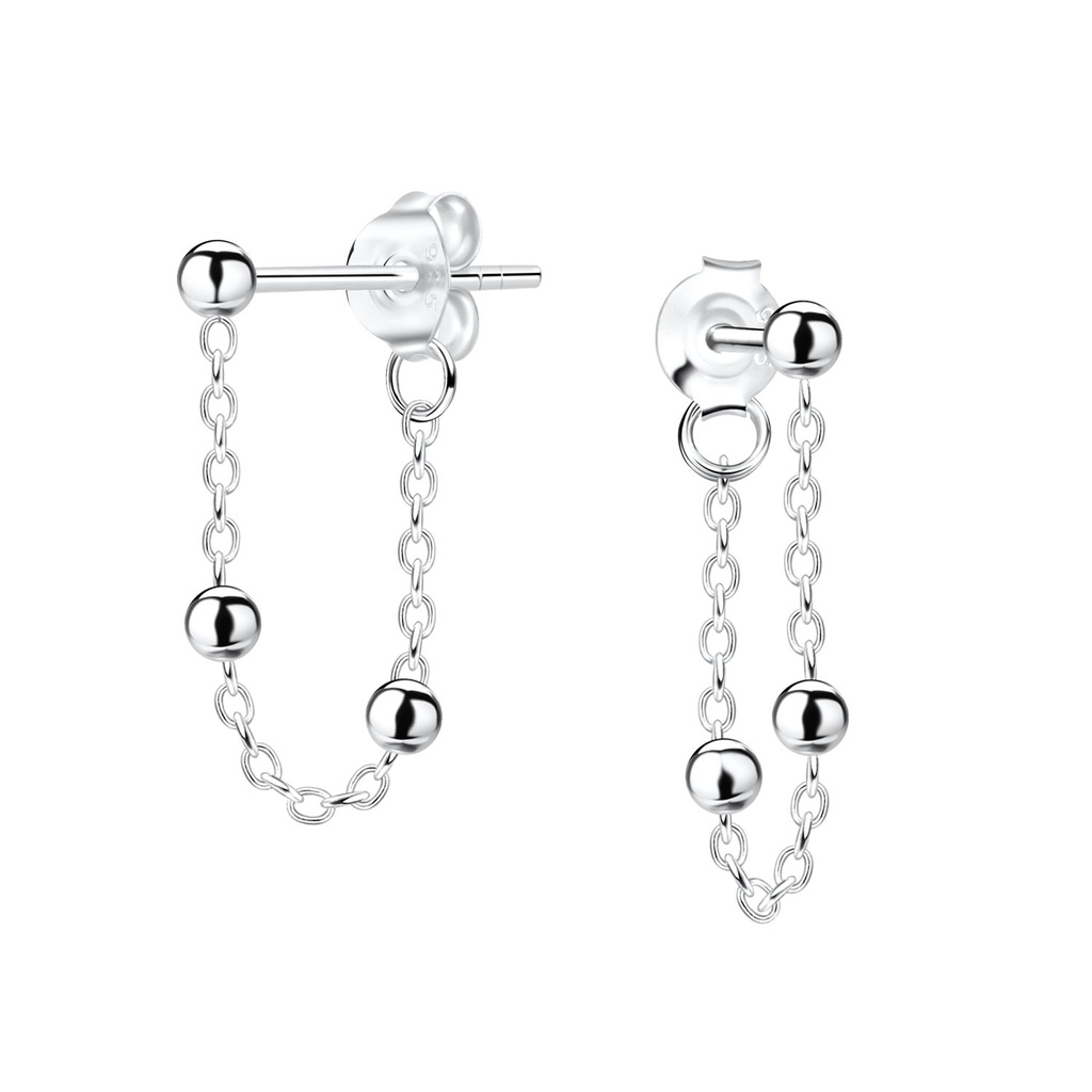 [10014549] Silver Satellite Chain Stud Earrings