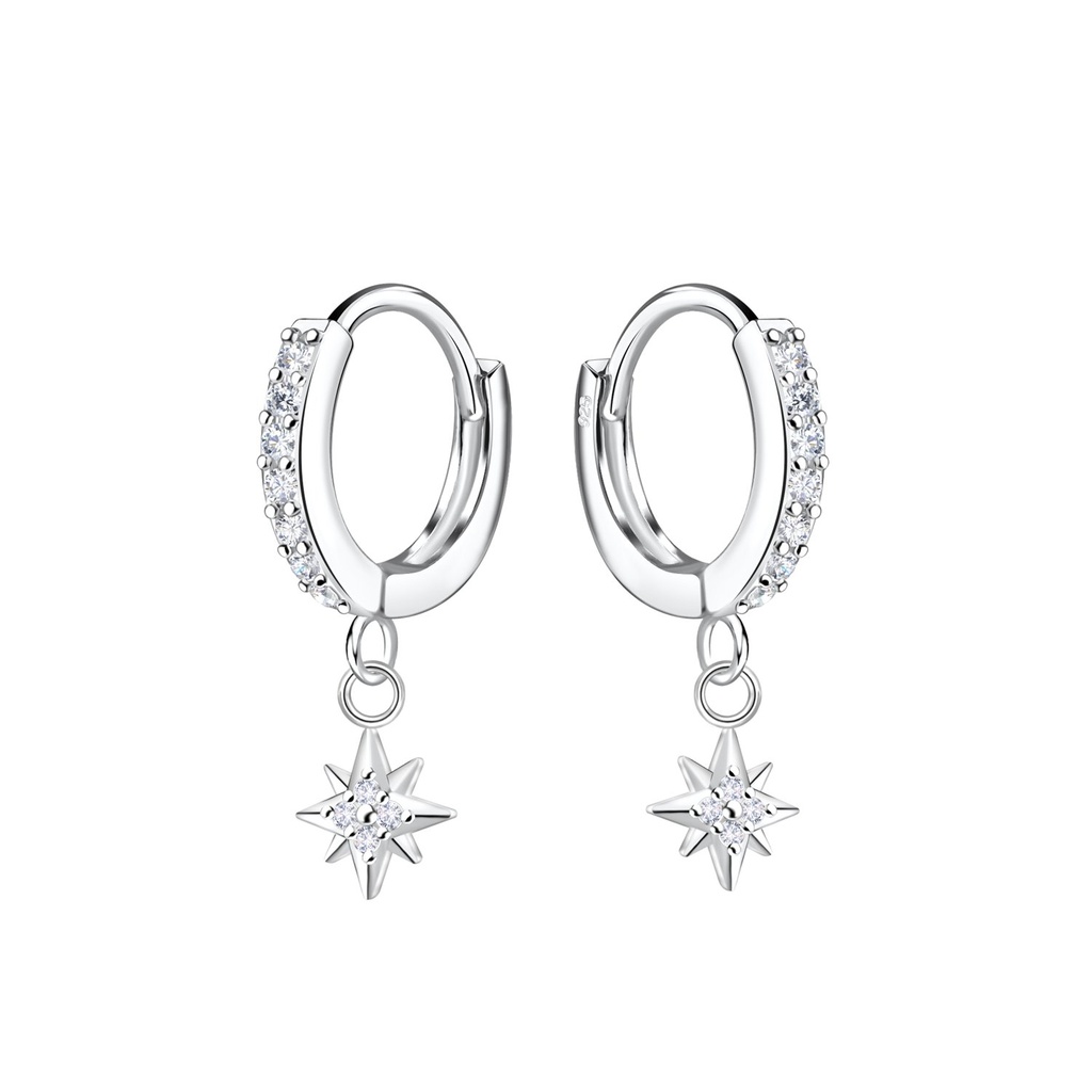 [10036115] Silver Starburst Charm Huggie Earrings