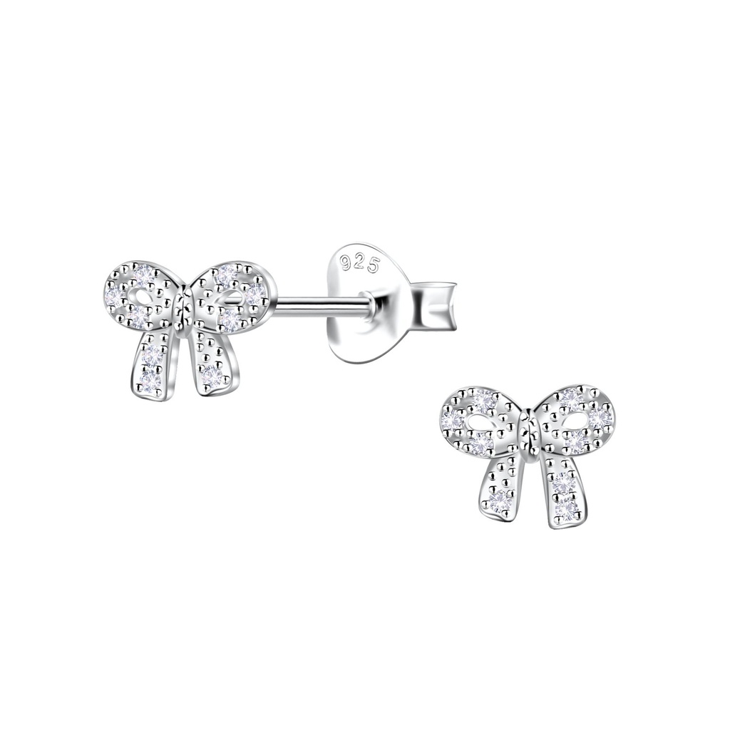Silver Bow Stud Earrings