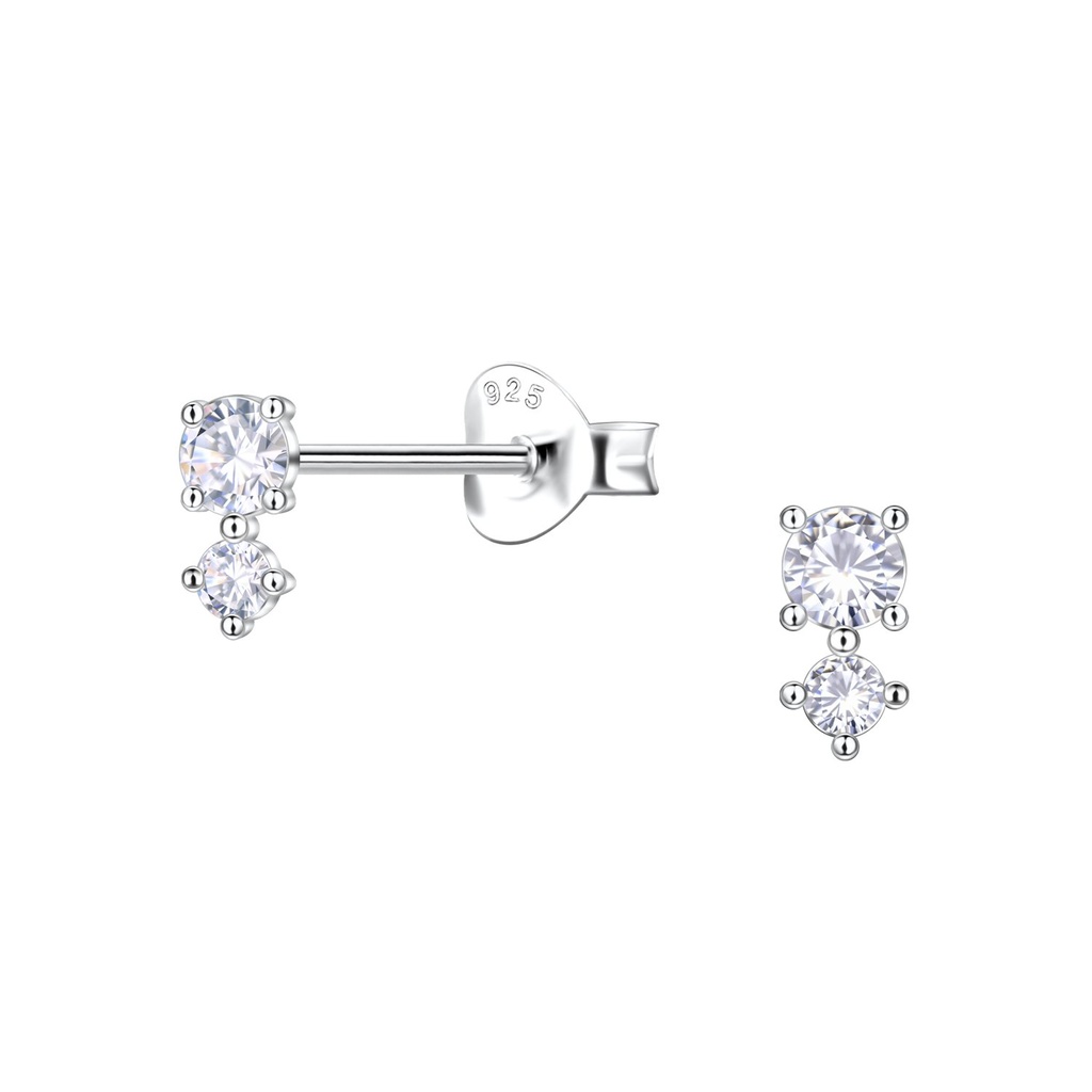 Puces d'oreilles pierres doubles en argent