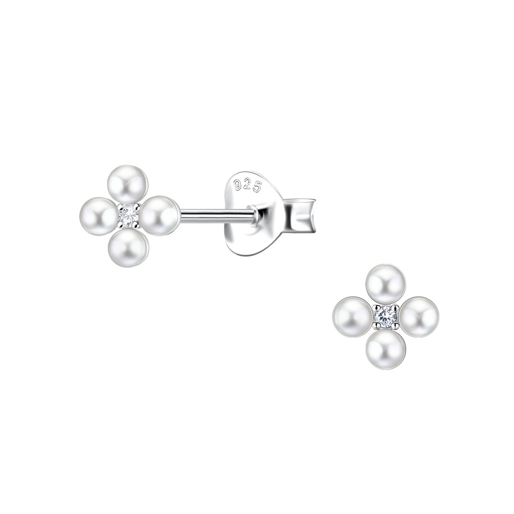 [10035328] Puces d'oreilles fleur en argent