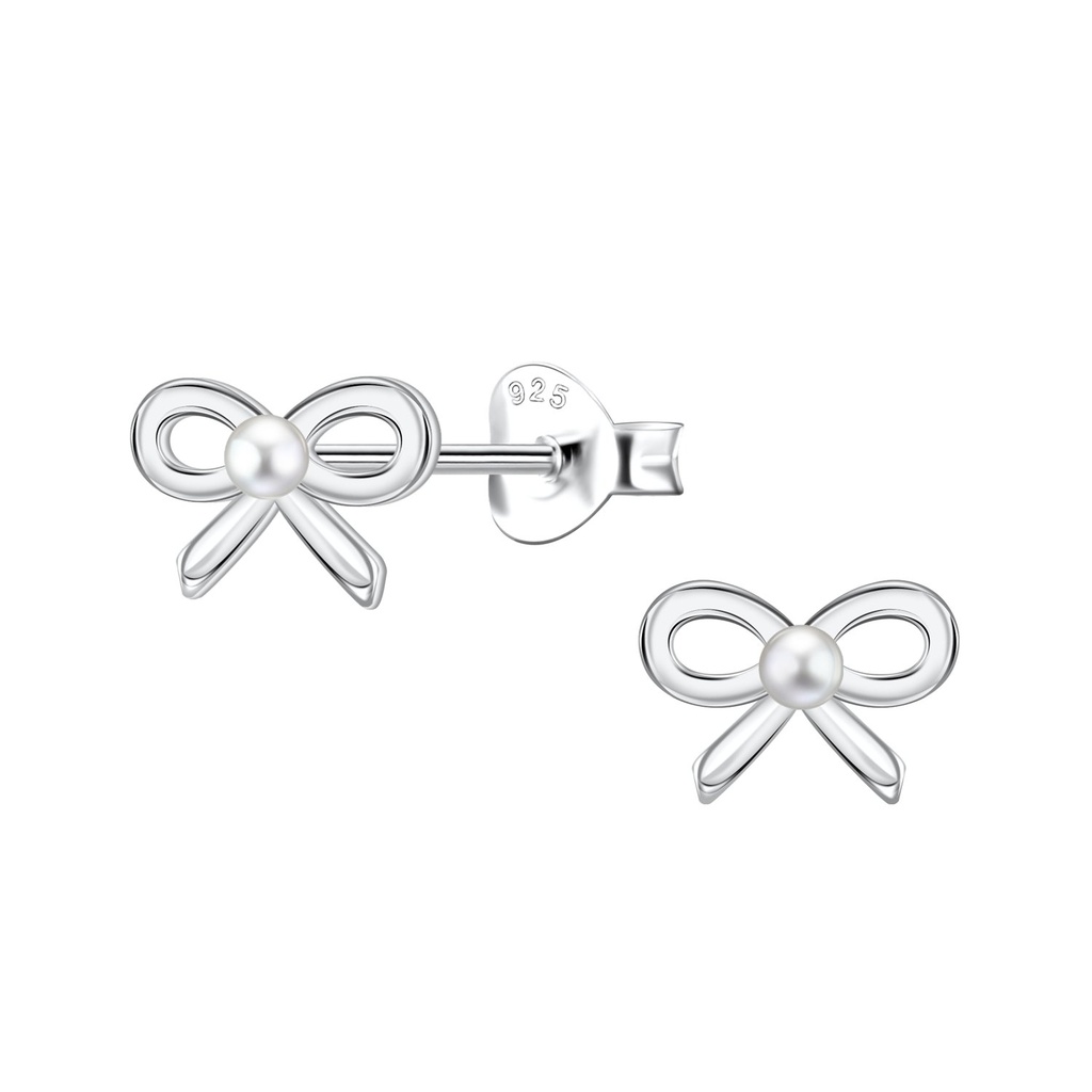 Silver Bow Stud Earrings 