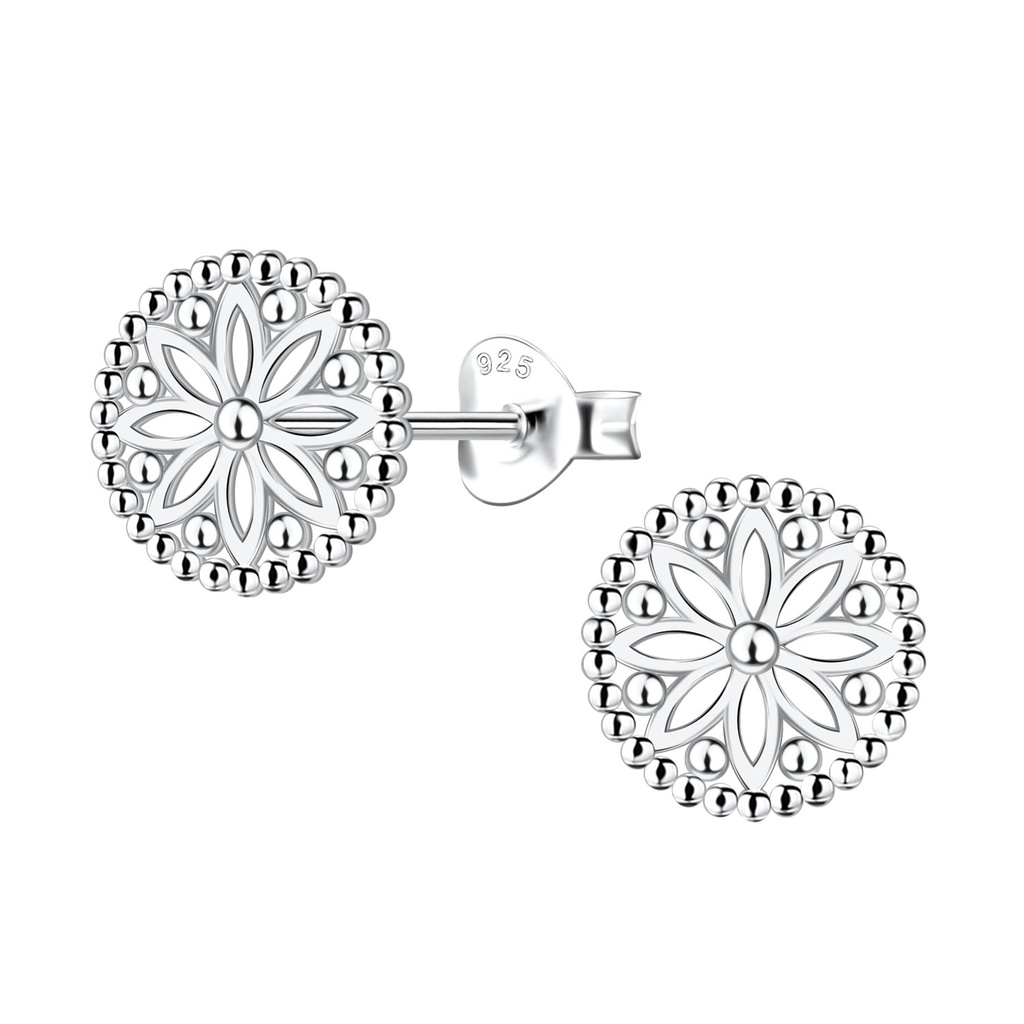 [10034377] Silver Flower Stud Earrings